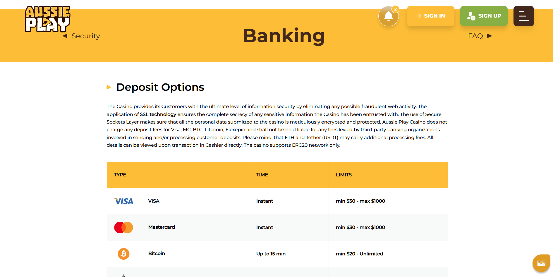 Banking Options and Withdrawal Policies